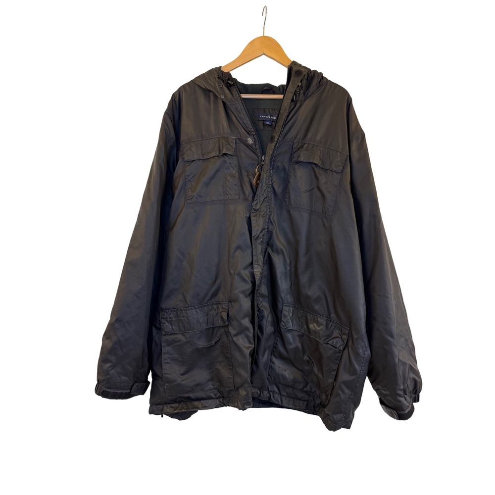 Lands End Mens XL T Mens Jacket Hooded Full Zip Nylon‎ Shell Fleece Lined
